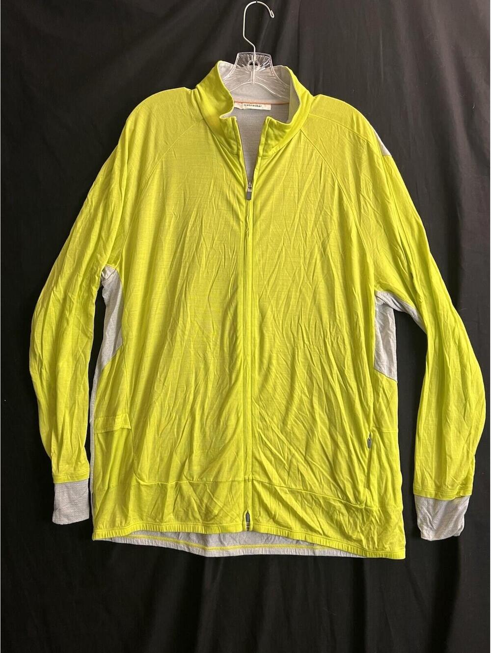 Icebreaker 150 Cool-Lite LS Full Zip Lyocell/ Wool Mens XXL Neon Yellow/ Grey